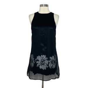 Vintage 90s City Triangle Black Mini Dress With Sunflower